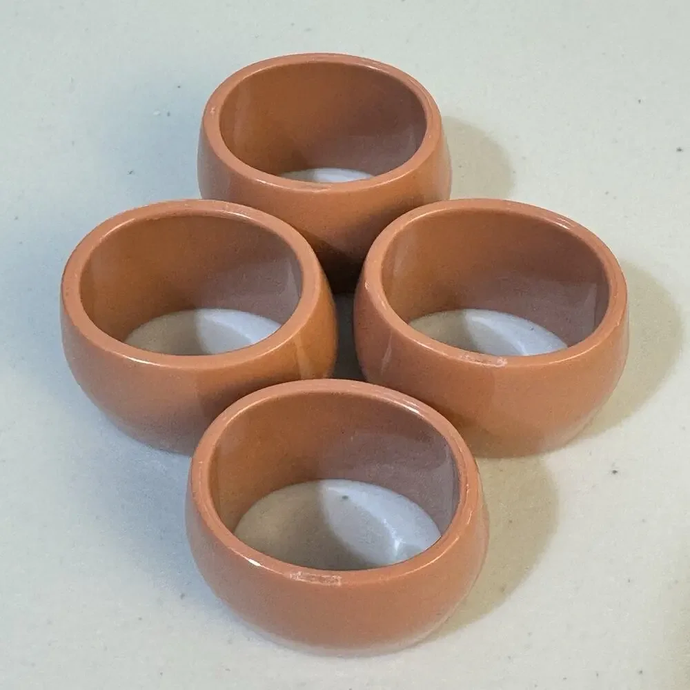 Set of Four (4) VTG Pink Terracotta MCM Acrylic Napkin Rings Dining Barware